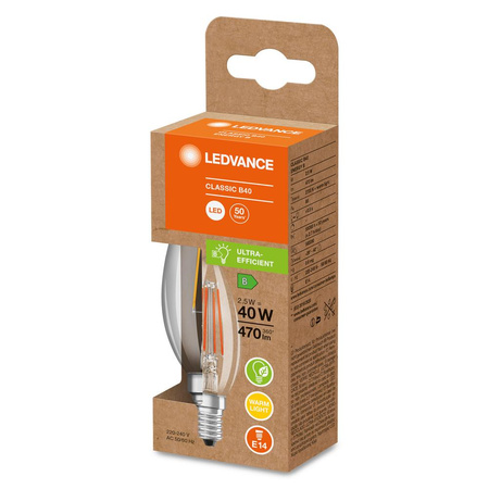 LED žárovka B35 E14 2,5W = 40W 470lm 2700K teplá bílá FILAMENT LEDVANCE