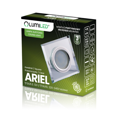 Skleněné Podhledové svítidlo GU10, MR15 Stálá Čtvercová ARIEL + LED GU10, 6W 3000K 120° LUMILED