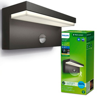 Zahradní LED nástěnné svítidlo BUSTAN 3,8W Pohybové čidlo 4000K Neutrální IP44 Antracit PHILIPS