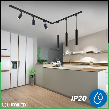 Sada osvětlovacích lišt 3m + 6x GU10 Busbar Spotlight + úhlový spínač černá LUMILED