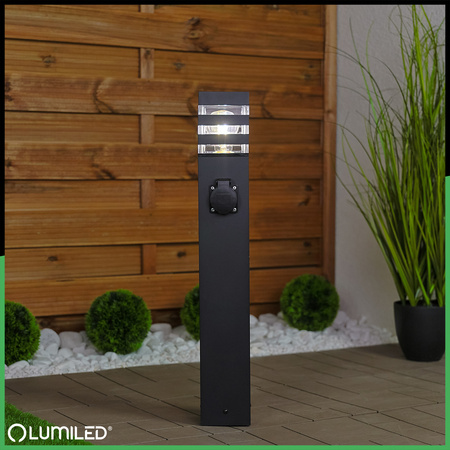 Venkovní zahradní lampa E27, LED se zásuvkou sloupek 60cm TAXUS 2 LUMILED