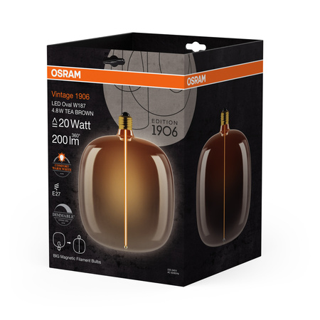 Dekorativní LED žárovka E27 4,8W = 20W 200lm 1800K teplá bílá 320° Amber Filament Dimmable Vintage 1906 Osram