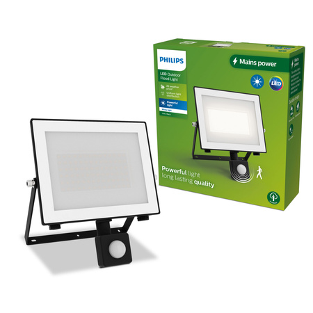 Reflektor LED 50W 5400lm 3000K IP65 se senzorem pohybu a soumraku Black Lois Philips