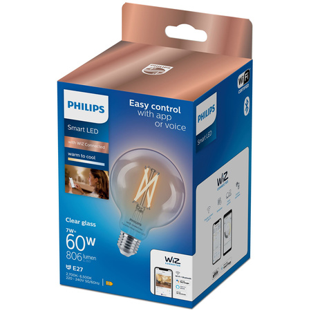 LED žárovka E27 G95 7W = 60W 2700-6500K FILAMENT SMART WiFi Philips WiZ