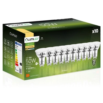 10x Žárovka LED GU10, 6W = 50W 580lm 3000K Teplá bílá 120° Skleněná LUMILED