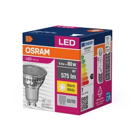 LED PAR16 Reflektor GU10 6,9W = 80W 575lm 3000K Warm 36° VALUE Osram