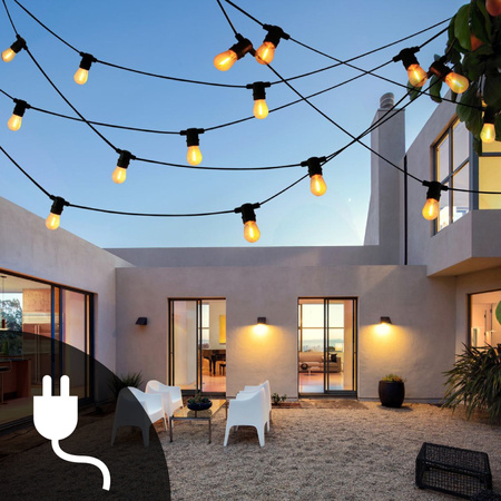 Zahradní venkovní světelný řetěz PARTY F26,2m 10xE27 LED vlákno 6W GOLDLUX (Polux)