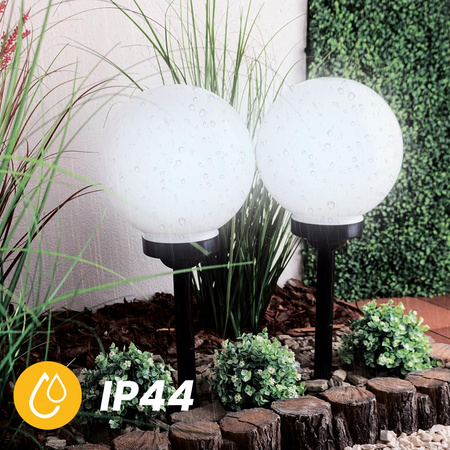 LED solární zahradní lampa se zapichovacím hrotem – Bílá koule ATRIS 25 cm LUMILED