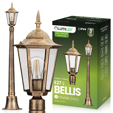 Venkovní zahradní lampa E27, LED nízký sloupek, lucerna, 1cm, Patina, BELLIS LUMILED