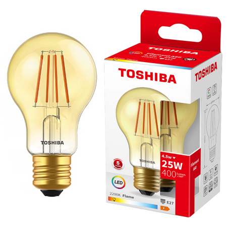 LED žárovka E27 A60 4,5W = 25W 400lm 2200K teplá bílá Filament Amber TOSHIBA