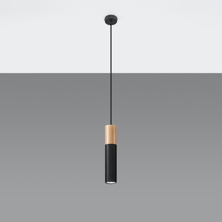 PABLO GU10 Závěsné stropní svítidlo Skandinávská černá a dřevěná SOLLUX