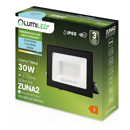 LED Reflektor 30W, 2700lm 6500K IP65 Černá ZUNA2 LUMILED