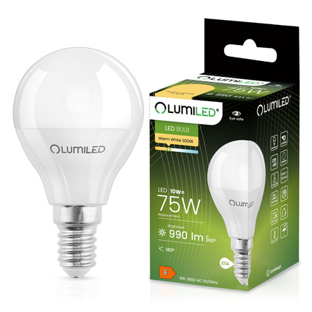 Žárovka LED E14, P45 10W = 75W 990lm 3000K Teplá bílá 180° LUMILED
