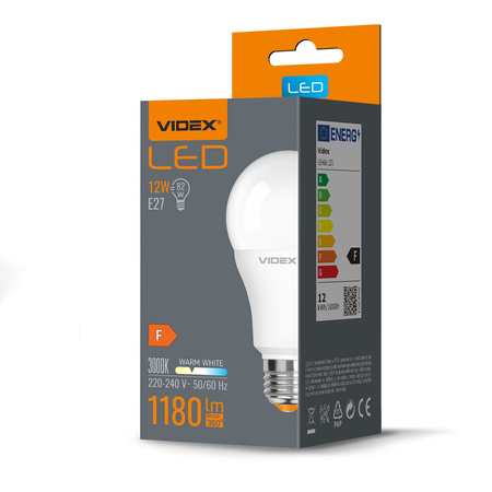 LED žárovka E27 A60 12W = 82W 1180lm 3000K teplá bílá 240° Videx