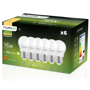 6x Žárovka LED P45, E27 10W = 100W 990lm 3000K Teplá bílá 180° Mléčná CCD LUMILED