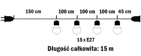 Zahradní venkovní osvětlení Girland Chain 15m 15xE27 LED 4W EDISON