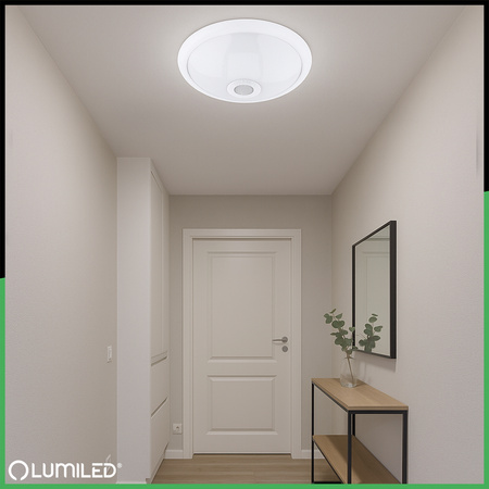 2x E27 Plafon LED Stropní svítidlo, snímač pohybu a soumraku 30cm IP44 kulatý Bílý REGIS LUMILED