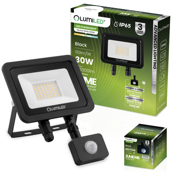 ZUME 30W 3300lm 4000K IP65 Černá řada pokročilého osvětlení LUMILED Floodlight se senzorem pohybu