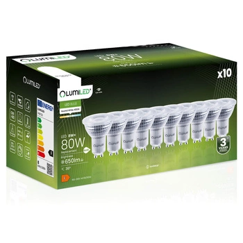 10x Žárovka LED GU10, Reflektor Stmívatelná 8W = 80W 650lm 4000K 36° Neutrální bílá LUMILED