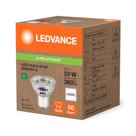 LED reflektorová žárovka GU10 PAR16 2W = 50W 360lm 4000K neutrální bílá 36° Ledvance