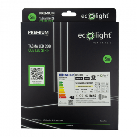 LED pásek COB 7W/m 735lm/m 320LED/m 24V 3000K teplá bílá IP67 Roll 5m Ecolight