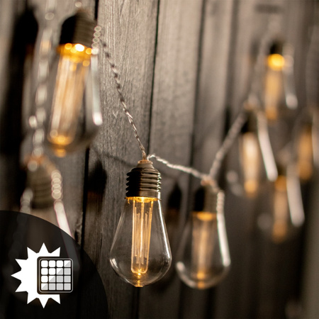 LED Solární řetěz, 20x LED Ozdobné Žárovky 5.69m Teplá bílá 3000K HELIC LUMILED