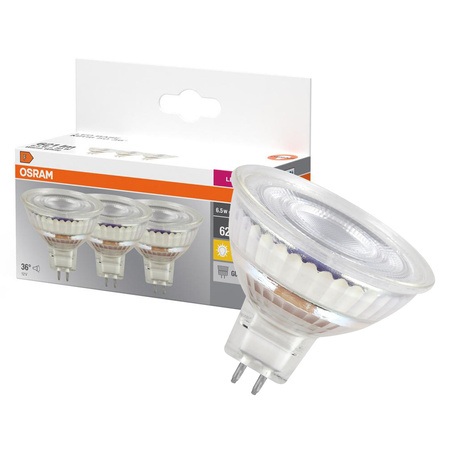 3x LED žárovka MR16 reflektor GU5.3 6,5W = 50W 621lm 2700K teplá bílá 12V 36° BASE Osram