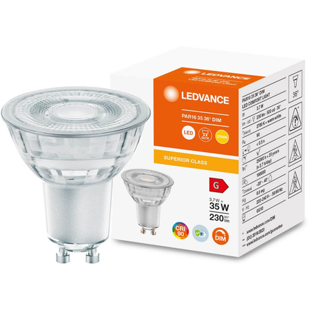 LED žárovka GU10 3.7W = 35W 230lm 2700K Teplá bílá 36° CRI90 Stmívatelné sklo LEDVANCE Superior
