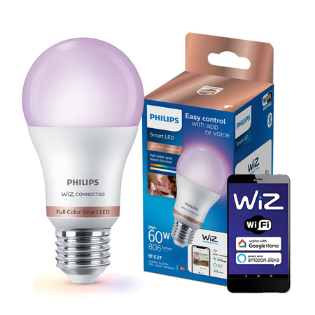 LED žárovka E27 A60 8W = 60W 2200-6500K + RGB SMART WiFi Philips WiZ