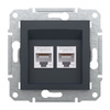 Dvojitá počítačová zásuvka 2x RJ45 Cat. 6 UTP bez rámu Asfora IP20 Anthracite