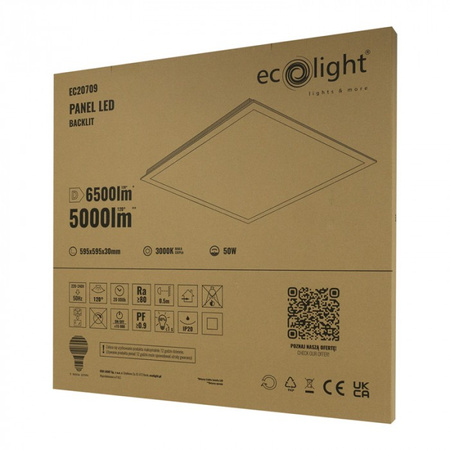 LED panel 60x60 pro zapuštěnou montáž 50W 6350lm 3000K teplá bílá podsvícený Ecolight