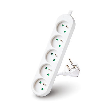 Prodlužovací kabel Zástrčka 5 x uzemněná zásuvka Napájecí pásek 1,5 m bílý Linea Kobi