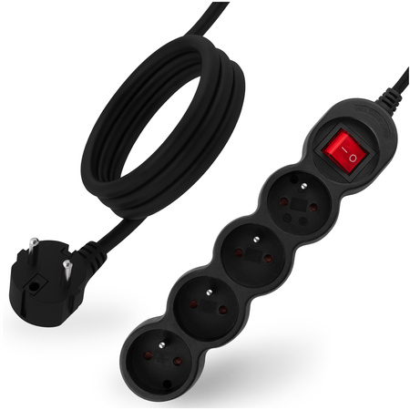 Síťový prodlužovací kabel s uzemněním 4 zásuvky 3m vypínač černý Lendo Lumiled Cord