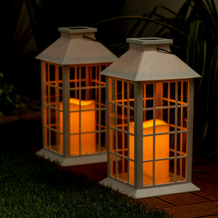 Solární LED zahradní lampa závěsná bílá 27cm