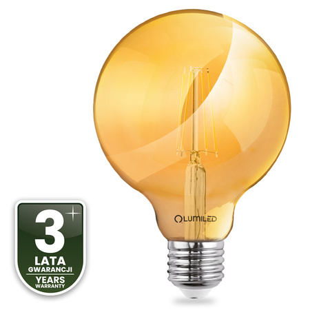 3x LED žárovka E27 Sphere G95 6W = 50W 660lm 2000K Warm 360° BURSHINE FILAMENT LUMILED