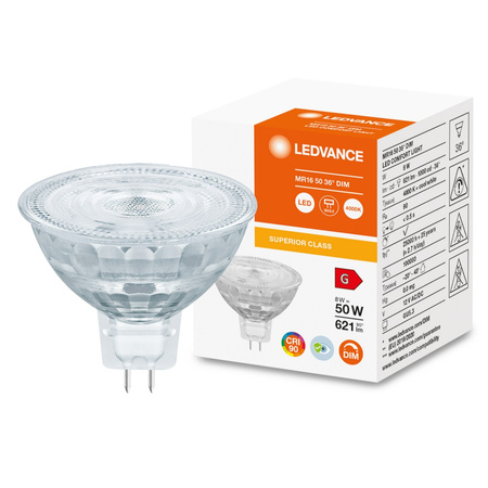 LED žárovka MR16 12V 8W = 50W 621lm 4000K Neutrální bila 36° CRI90 Stmívatelná LEDVANCE Superior