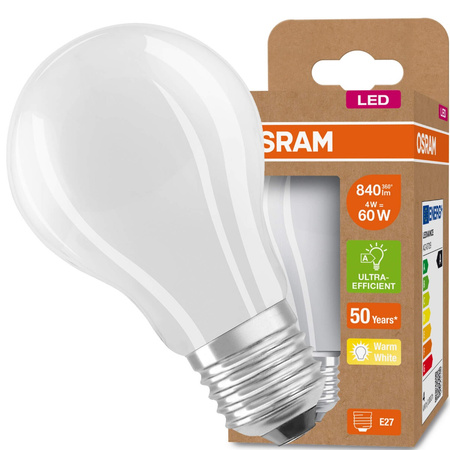 LED žárovka A60 E27 FR 4W = 60W 840lm 3000K Teplá bílá 360° Filament OSRAM ULTRA EFFICIENT