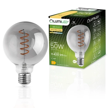 Žárovka Dekorativní Kulka LED E27, G95 6W = 50W 420lm 2200K Teplá bílá 360° Filament Globe Smokey LUMILED