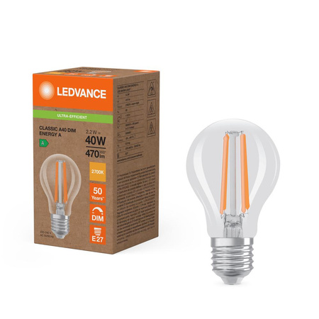 LED žárovka E27 A60 2,2W = 40W 470lm 2700K teplá 320° stmívatelná Ledvance