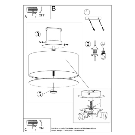 Stropní svítidlo LED SKALA 3xE27 Kruhové svítidlo 30 cm černé SOLLUX