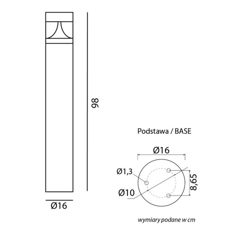 Venkovní LED zahradní sloupová lampa BAREL 98cm 23W 4000K IP65 Su-Ma