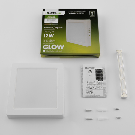 Stropní svítidlo LED pro povrchovou montáž 12W Square 4000K GLOW White LUMILED