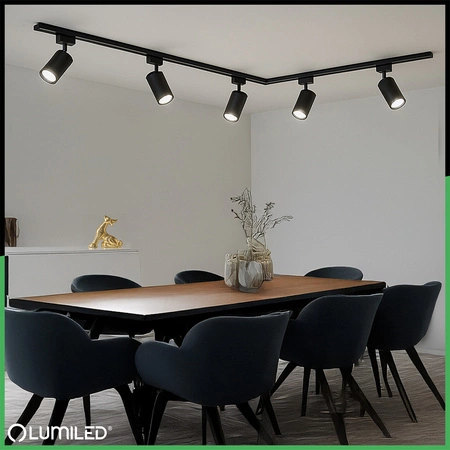 Osvětlovací lišta 3m + 5x reflektor lištový, GU10 Černá SAGI + Spojka L LUMILED