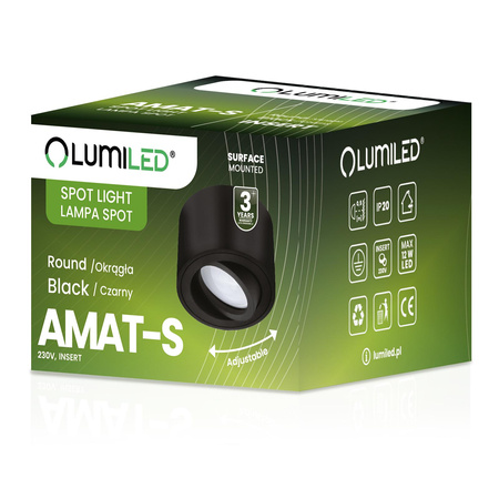 Povrchové Halogenové svítidlo 50mm, Nastavitelná Kulatá Černá AMAT-S + LED 5W 6500K LUMILED