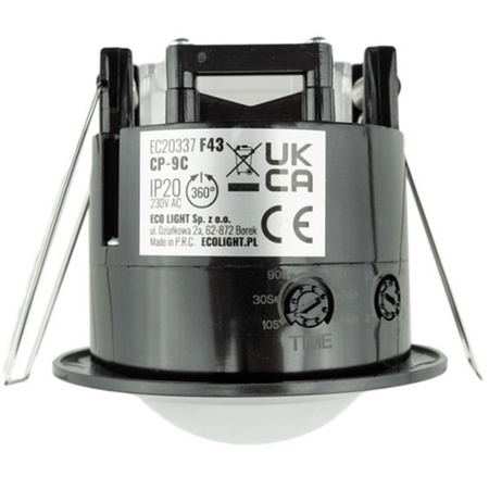 PIR pohybový a soumrakový senzor. zapuštěný. 360°. 6m. vnitřní. černý