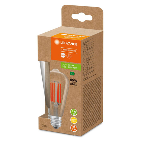 LED žárovka E27 ST64 4W = 60W 840lm 3000K Teplá bílá 320° Filament LEDVANCE Ultra Efficient