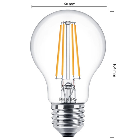 LED žárovka E27 A60 7W = 60W 806lm 2700K Teplá bílá vlákno PHILIPS