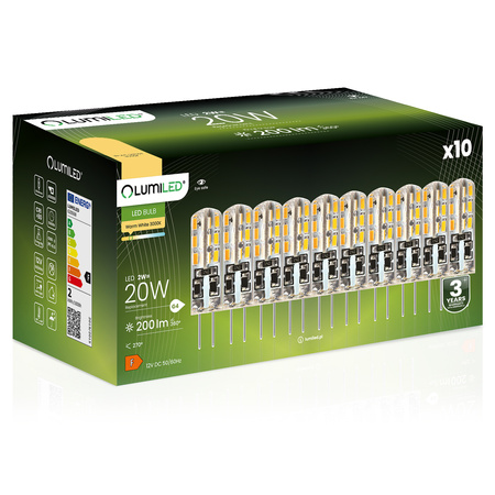 10x Žárovka LED G4, 2W = 20W 200lm 3000K 270° Teplá bílá LUMILED