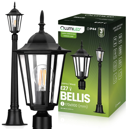Venkovní zahradní lampa E27, LED sloupek lucerna 1m Černá BELLIS LUMILED