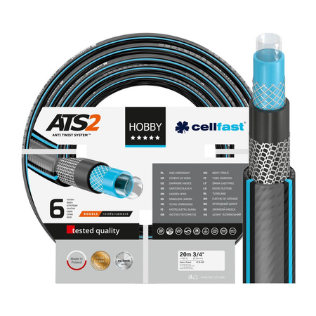 Zahradní hadice na vodu 6 vrstev s opletem 3/4" 20m silná hadice HOBBY ATS2 CELLFAST